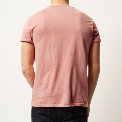 Salmon pink plain chest pocket t-shirt